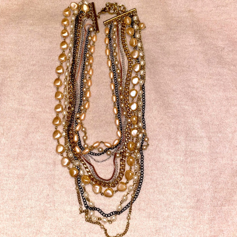 Necklace Featuring Pearly Strings And Goldtone/Gu… - image 2